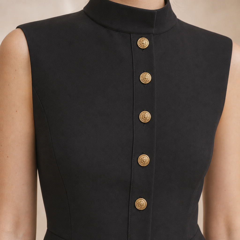 Mock Neck Button Front A-Line Mini Dress 13