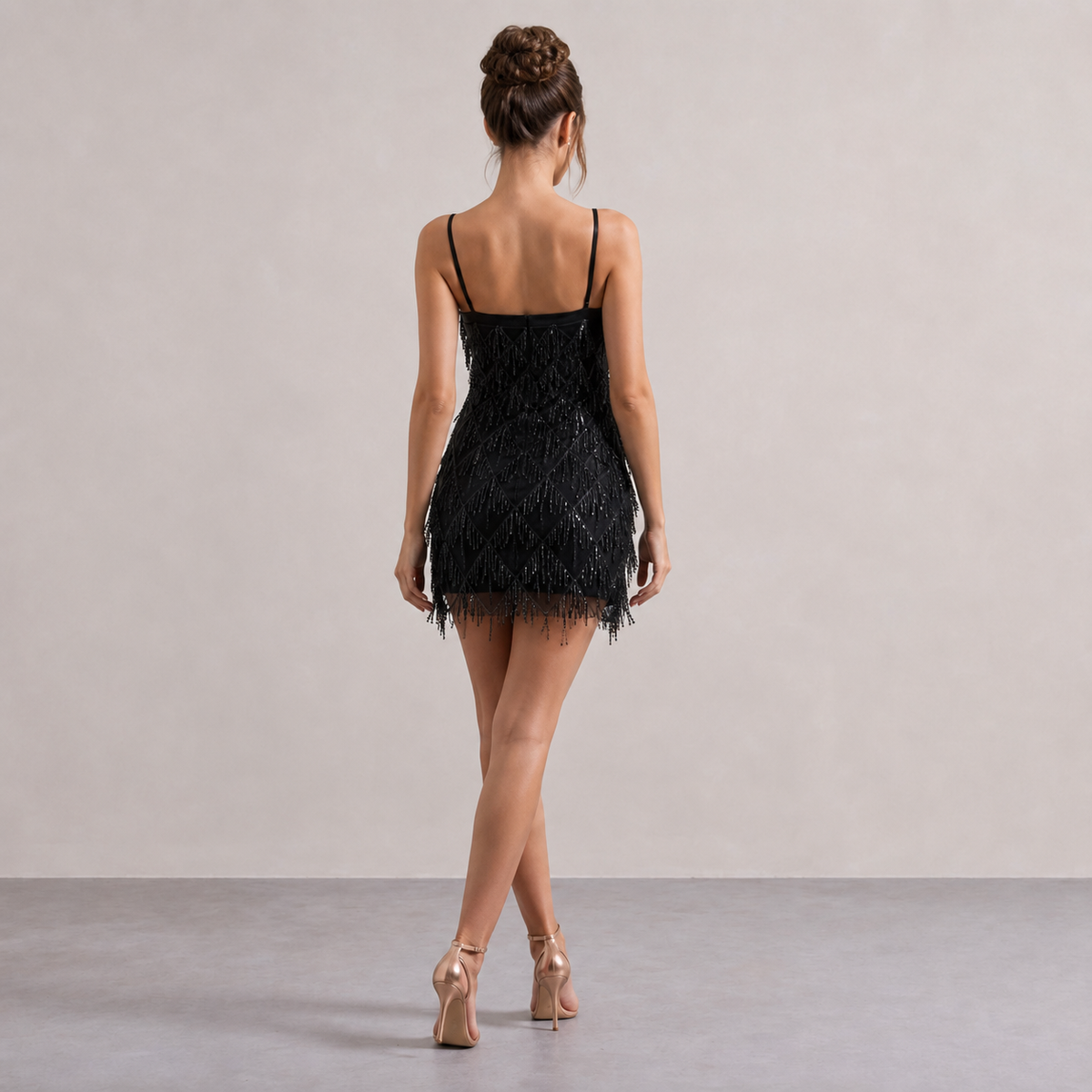 Sequin Fringe Straight Neck Strappy Party Mini Dress 3