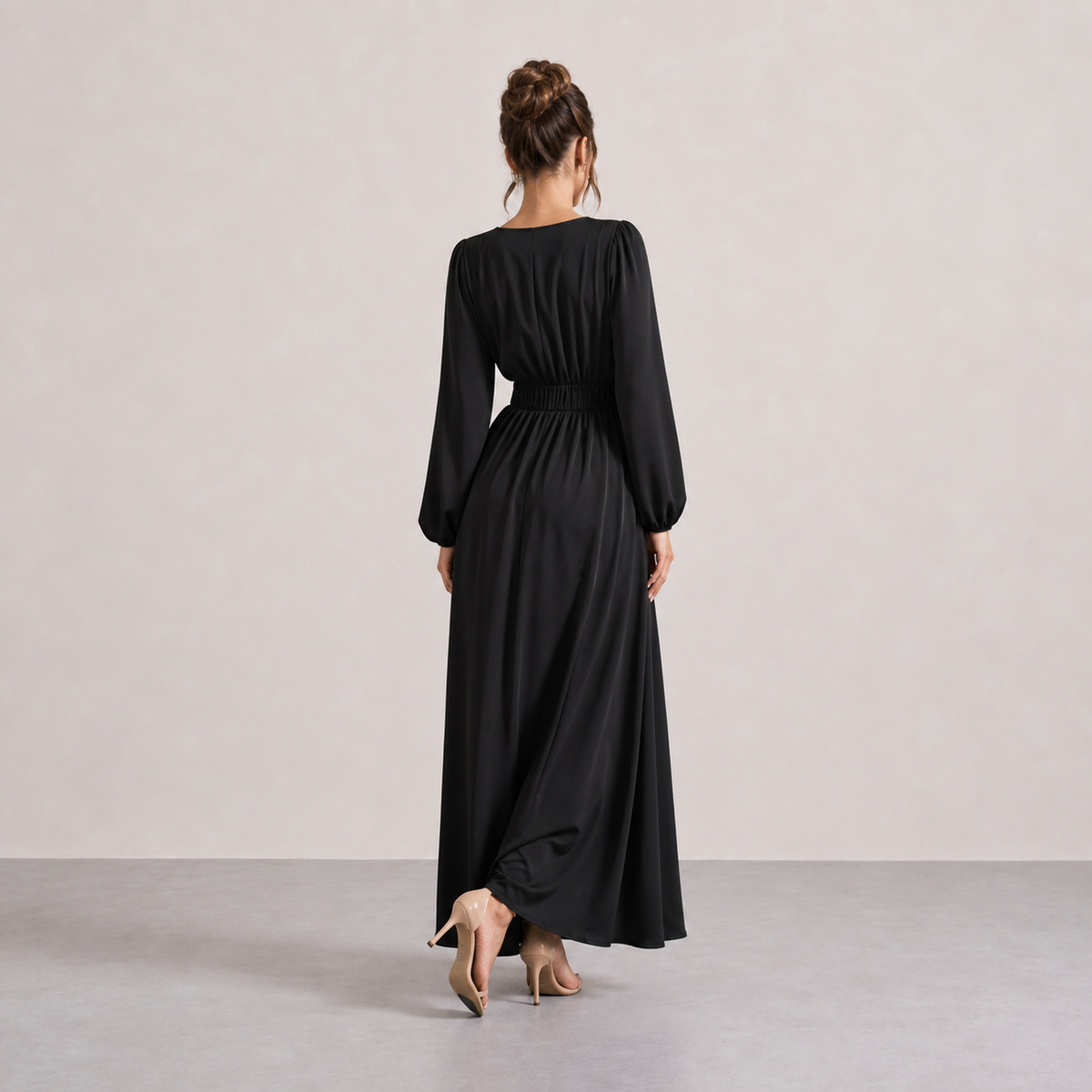 V-Neck Wrap Long Sleeve Belted High Split Maxi Dress 6