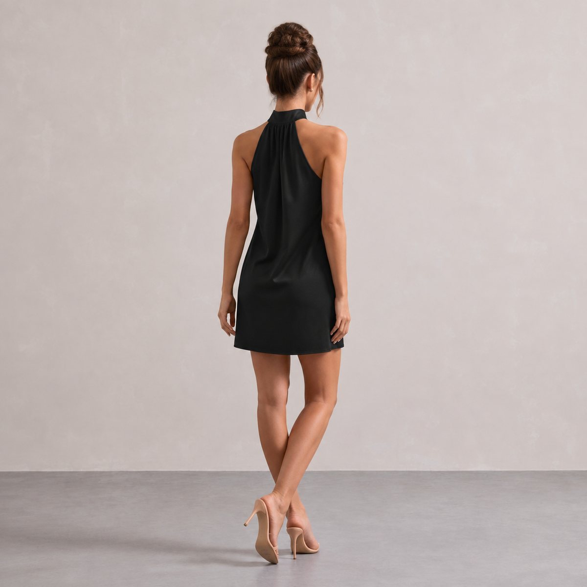Halter Neck Satin Shift Mini Dress 3