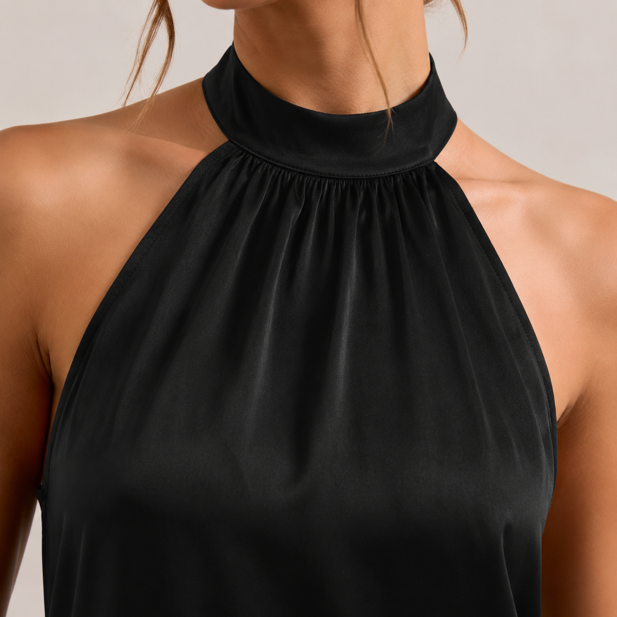 Halter Neck Satin Shift Mini Dress 2