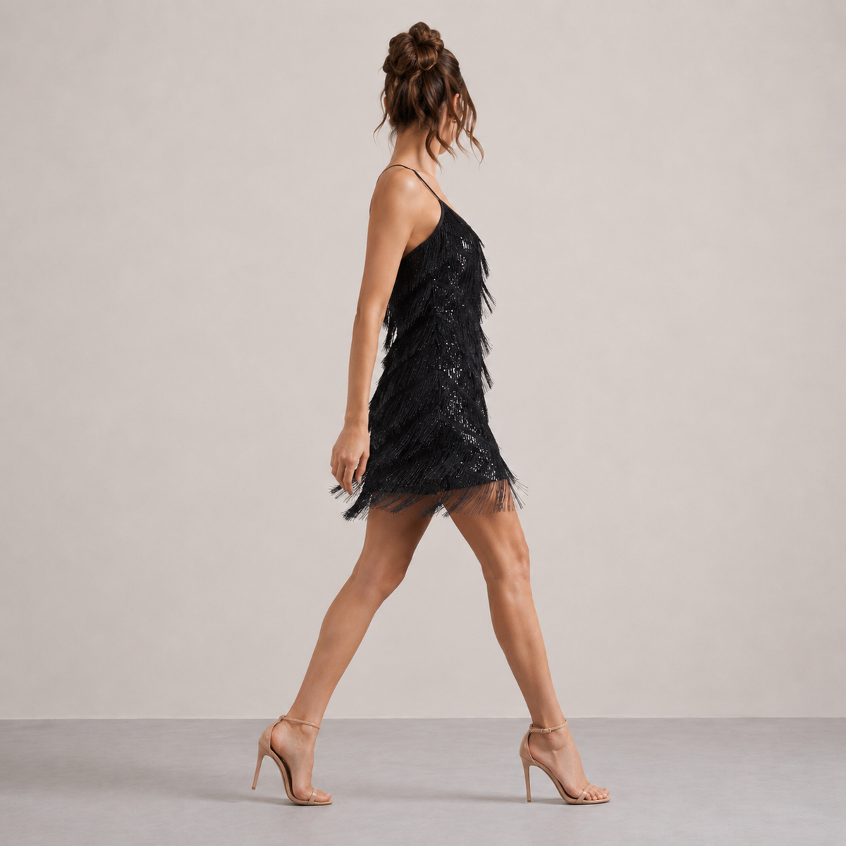 V-Neck Strappy Sequin Tassel Fringe Bodycon Mini Dress 4