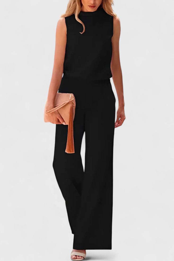Sleeveless Mock Neck Top and Wide Leg Pants Two Piece Set 4