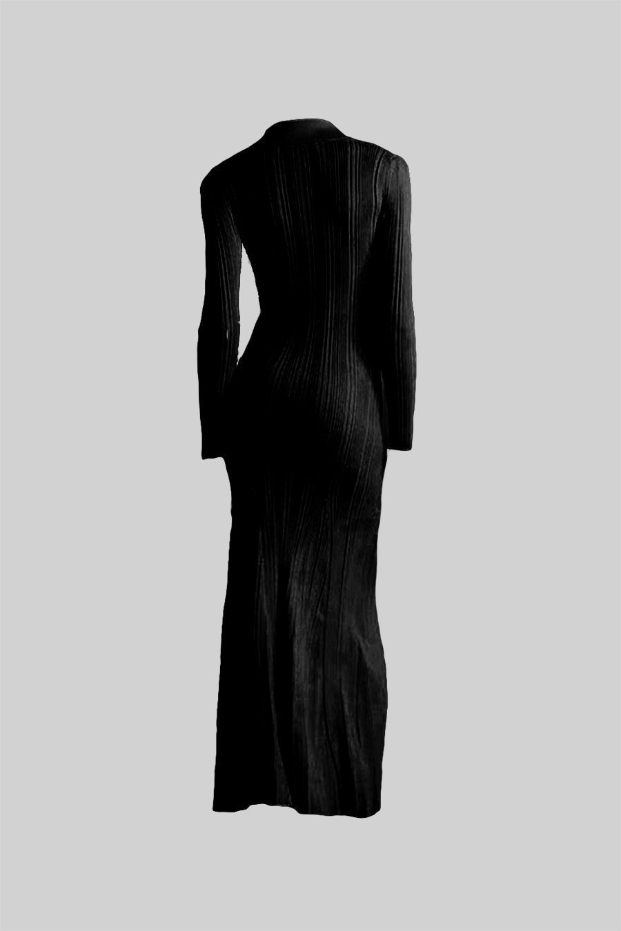 Ribbed Knit Polo Collar V-Neck Jewel Button Flap Pocket Mermaid Hem Midi Dress - View 9
