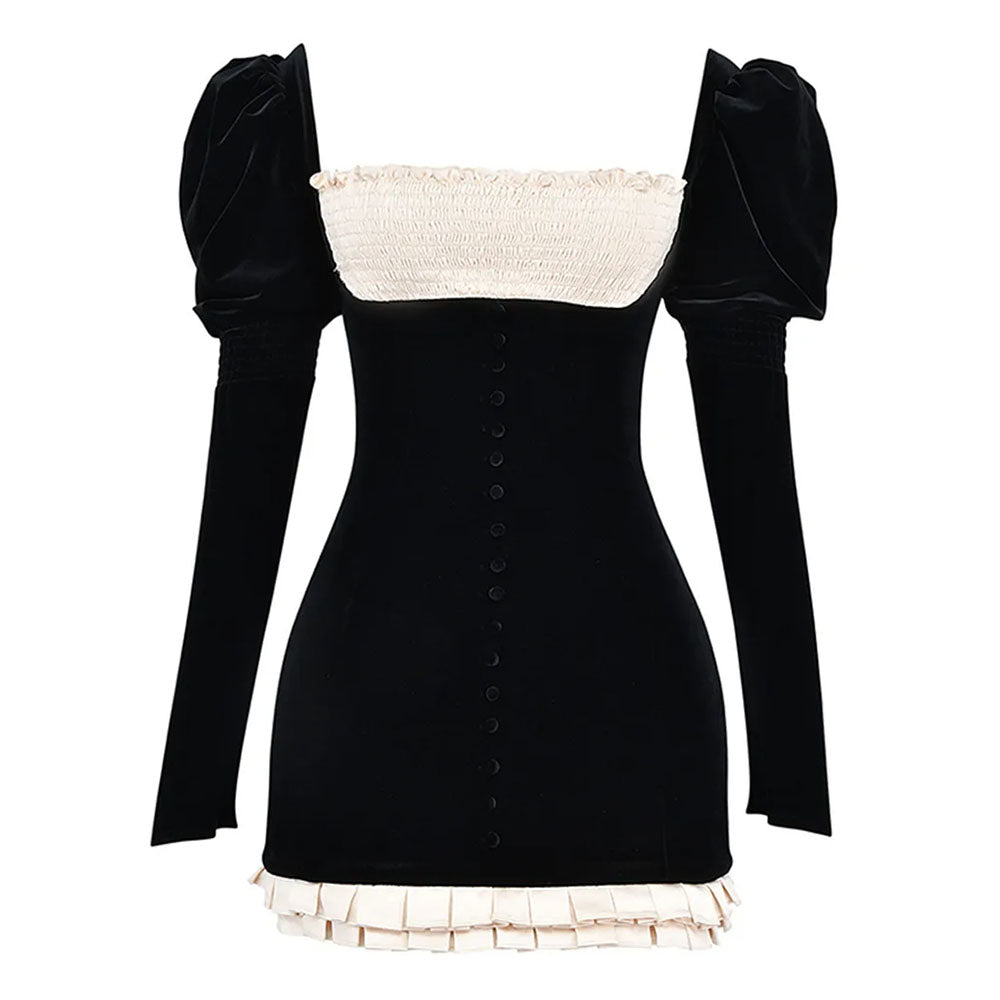French Maid Ruched Velvet Mini Dress