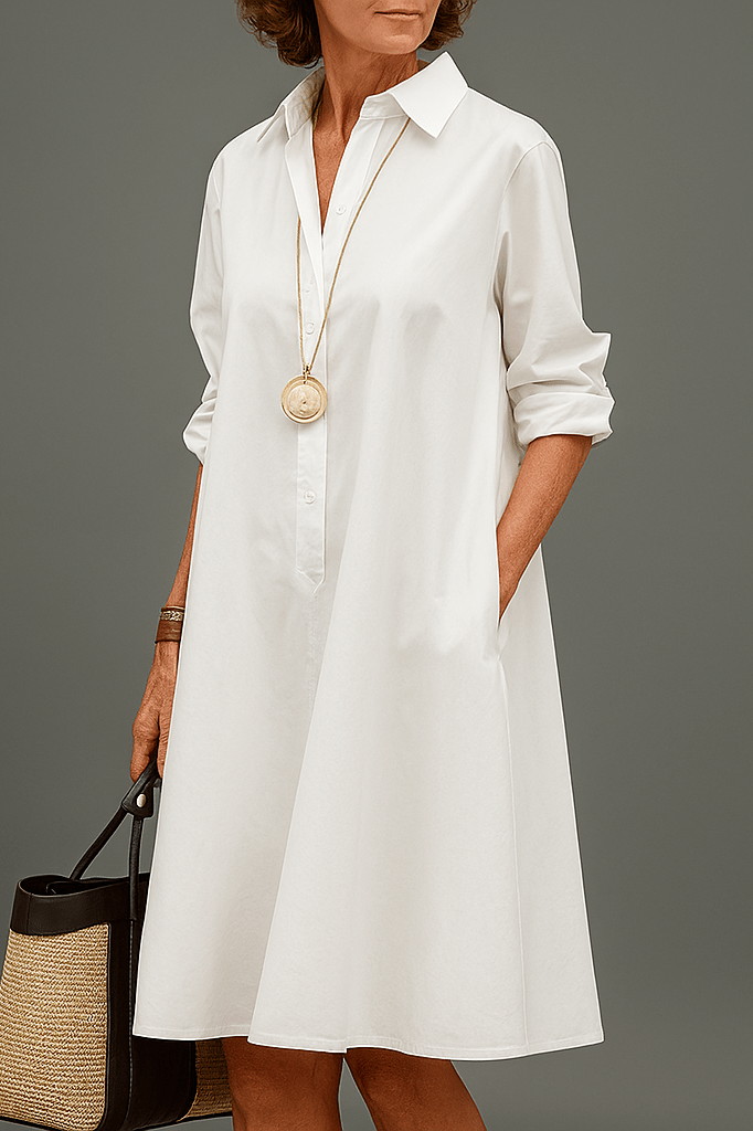 Collared Long Sleeve Button Front Shirt Dress