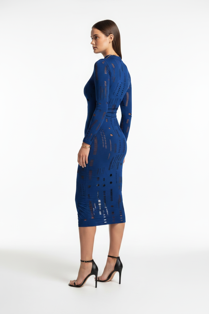 Mesh Sheer Off Shoulder Ruffle Midi Dress - View 10