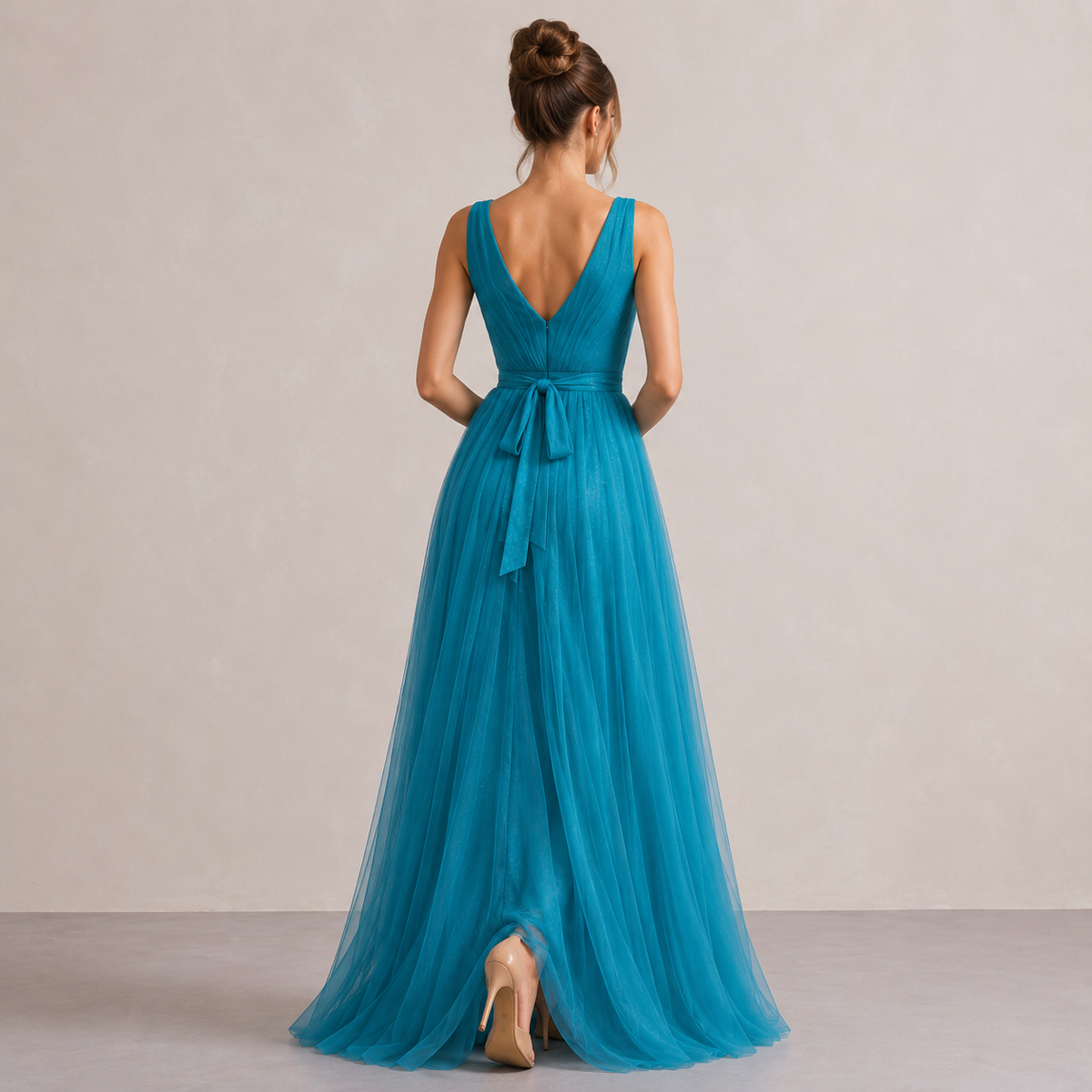 V-Neck Sleeveless Glitter High Split A-Line Maxi Gown 15