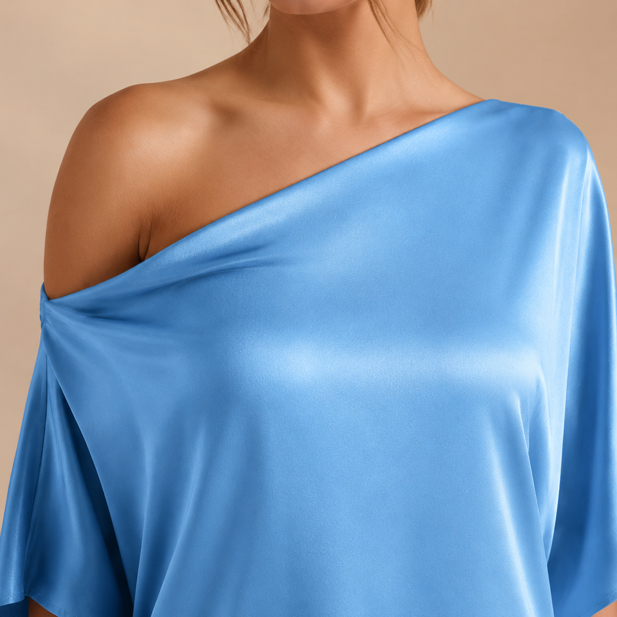 One Shoulder Batwing Sleeve Satin Side Split Maxi Dress 8