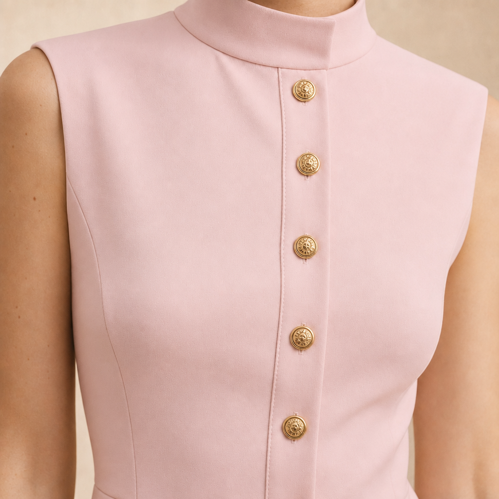Mock Neck Button Front A-Line Mini Dress 8