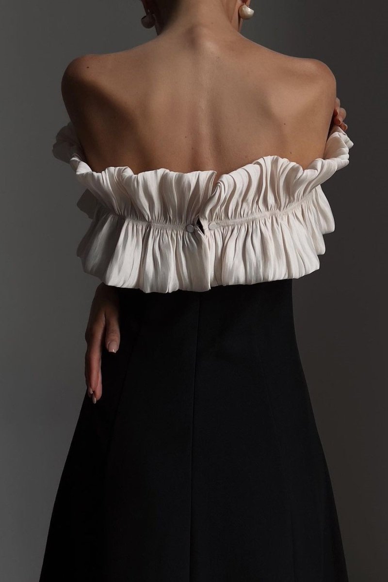 Off Shoulder Pleated Ruffle Neck Column Maxi Cocktail Dress - View 5