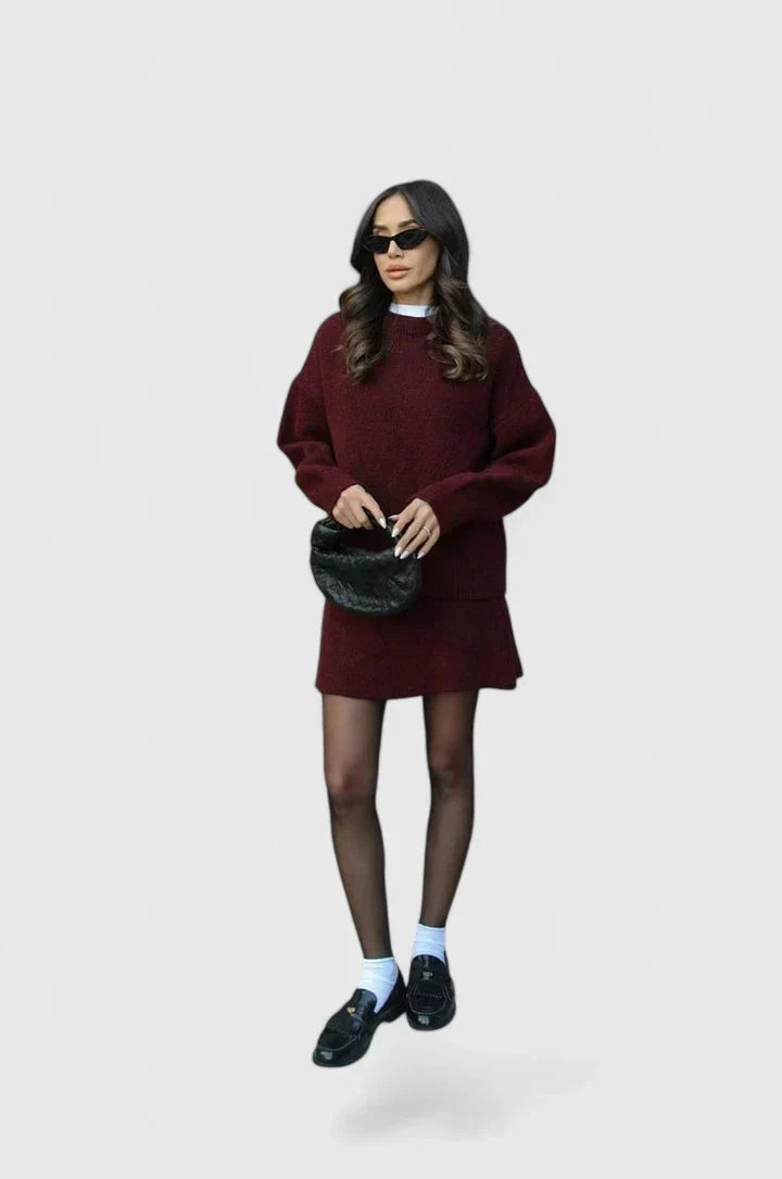 Crew Neck Oversized Sweater and Mini Skirt Two Piece Set 5