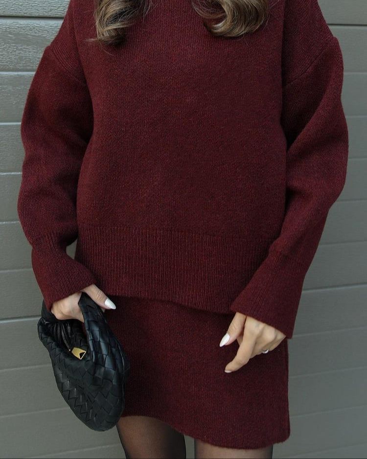 Crew Neck Oversized Knit Sweater and Mini Skirt Two Piece Set 5