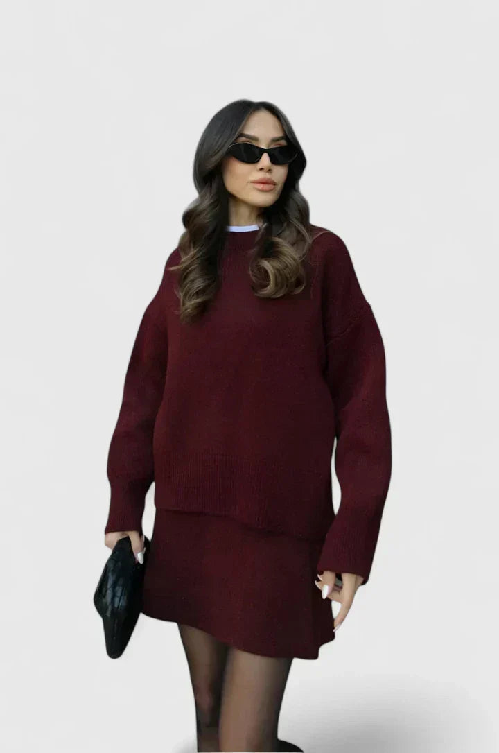 Crew Neck Oversized Sweater and Mini Skirt Two Piece Set 6
