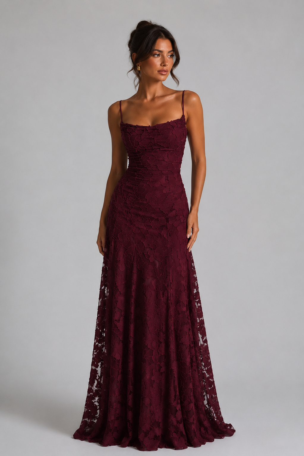 Spaghetti Strap Floral Burnout Lace A-Line Maxi Dress 7