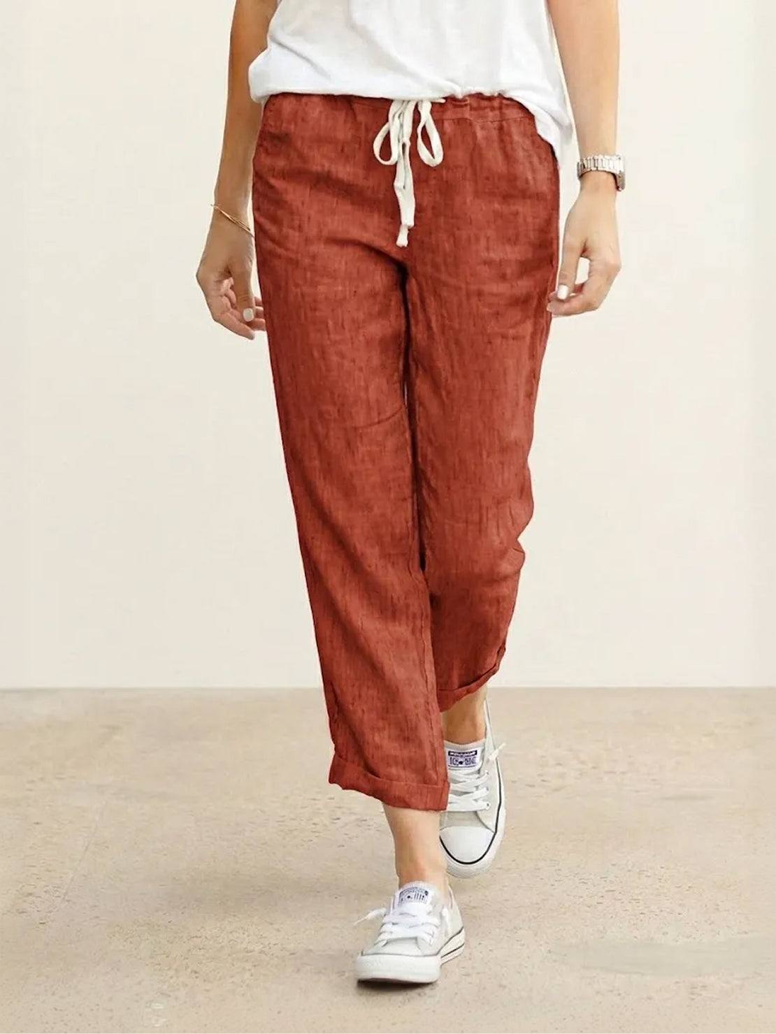 Linen Look Drawstring Waist Tapered Pants 5