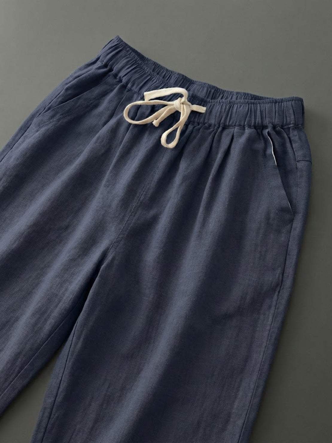 Linen Look Drawstring Waist Tapered Pants 23
