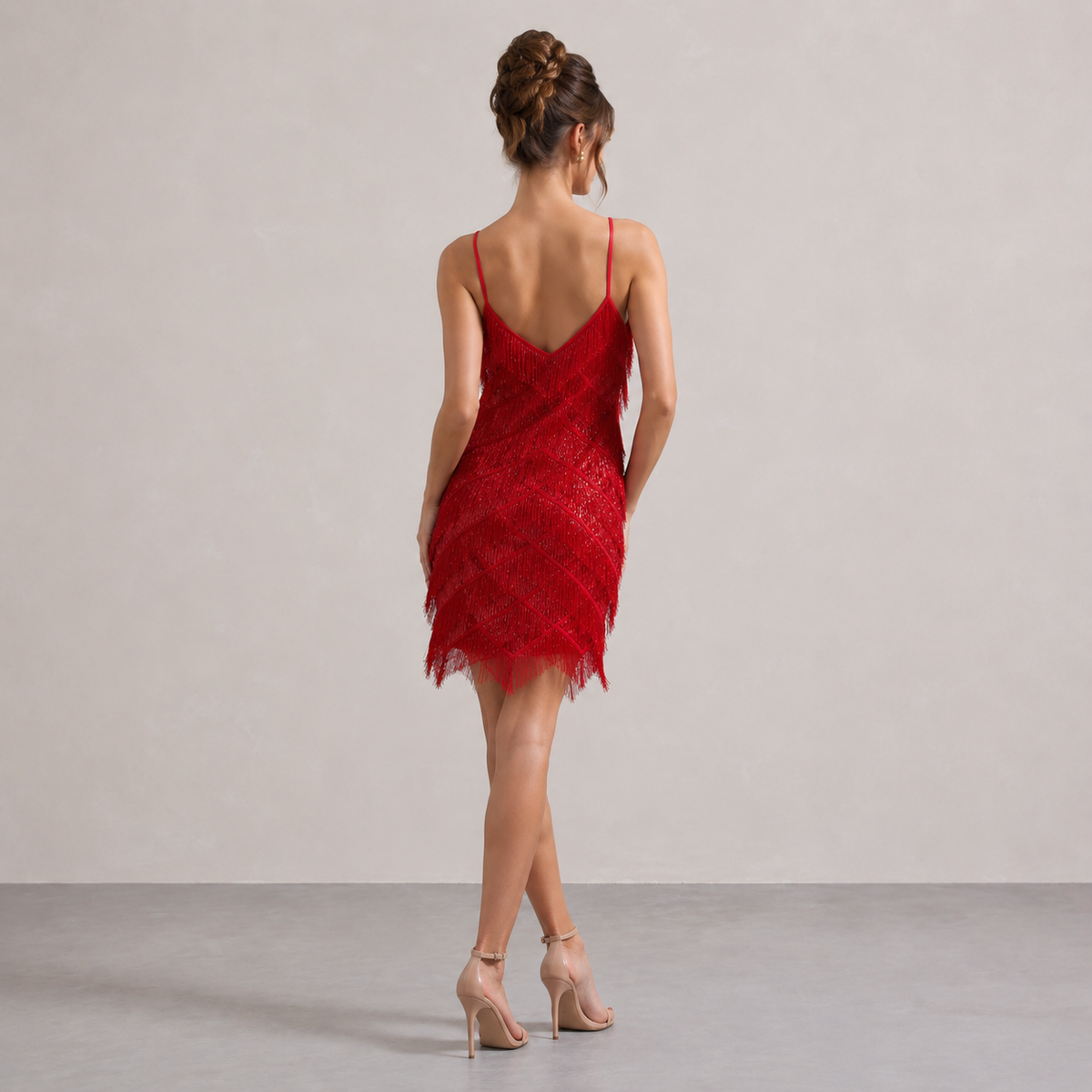 V-Neck Strappy Sequin Tassel Fringe Bodycon Mini Dress 19