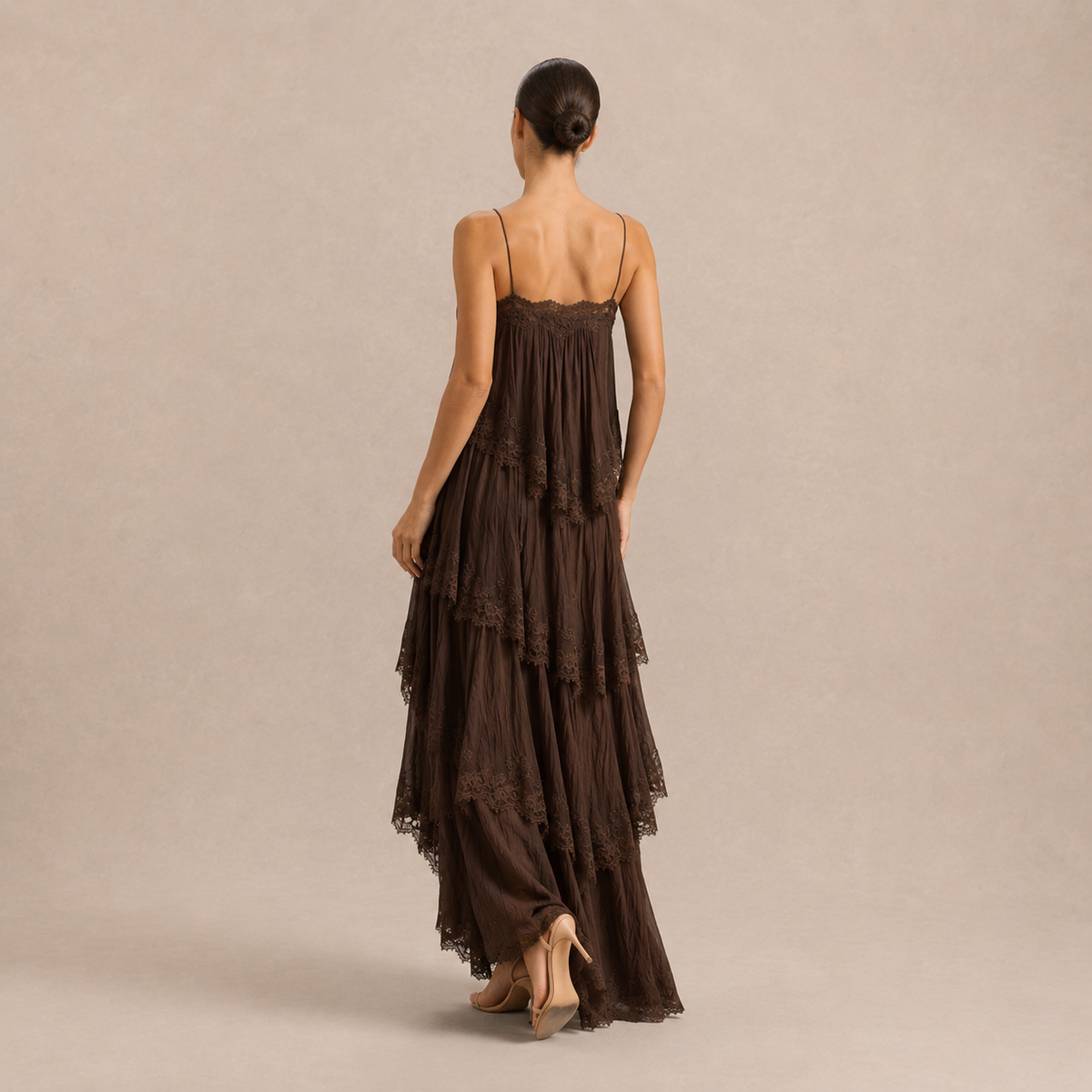 Strappy Lace Trim Tiered Flowy Maxi Dress 6