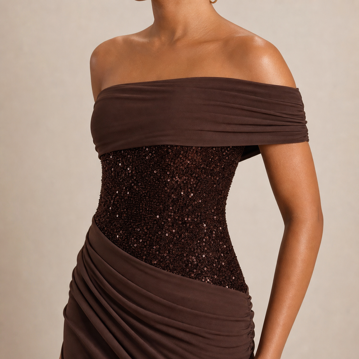One Shoulder Sequin Corset Ruched Fishtail Maxi Gown 2
