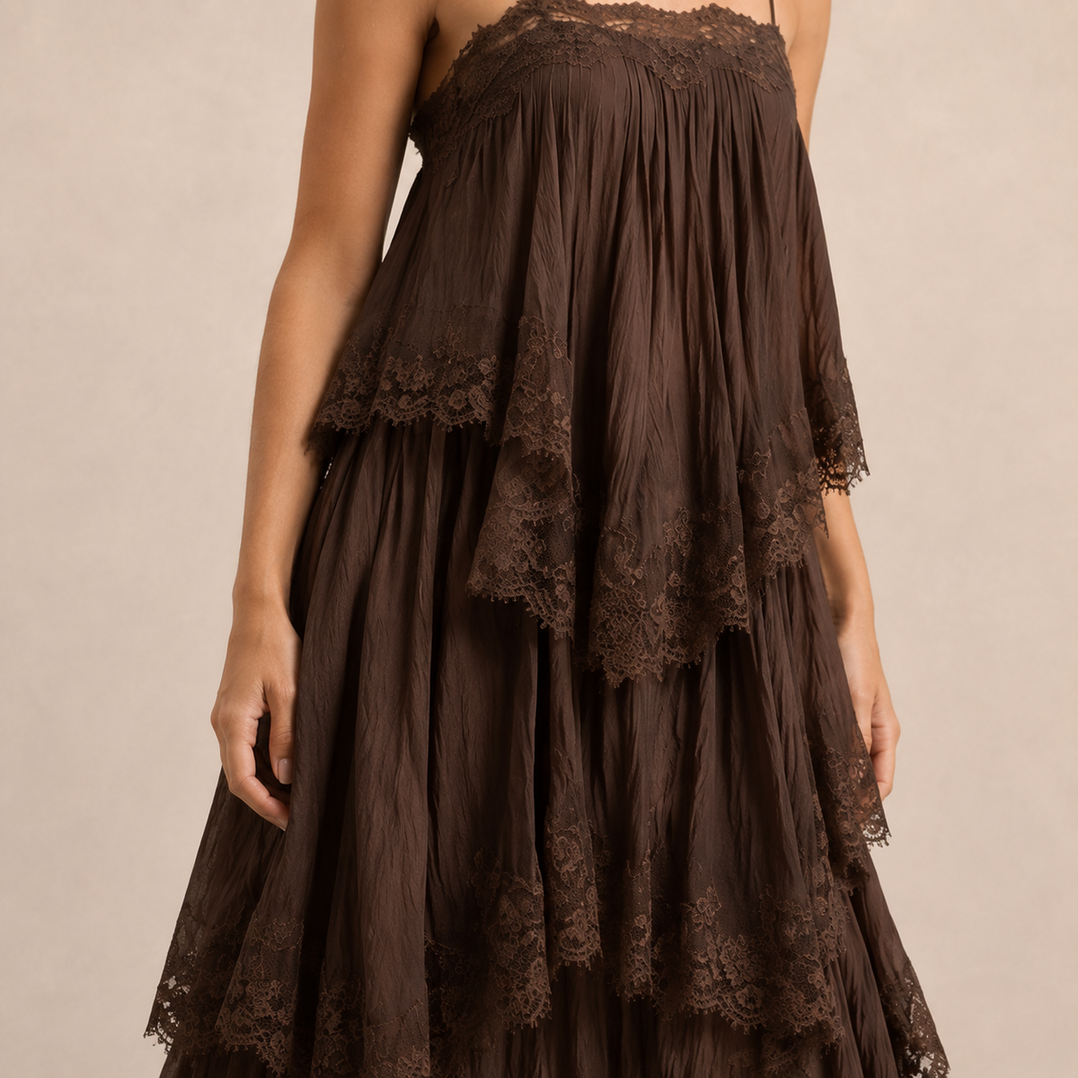 Strappy Lace Trim Tiered Flowy Maxi Dress 5