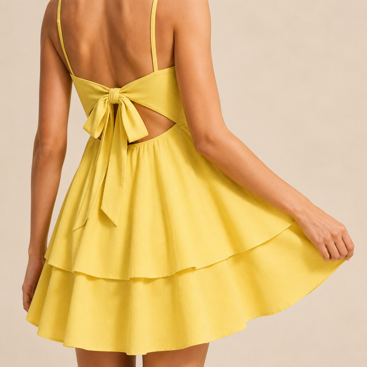 Square Neck Spaghetti Strap Tiered Ruffle Mini Dress 18