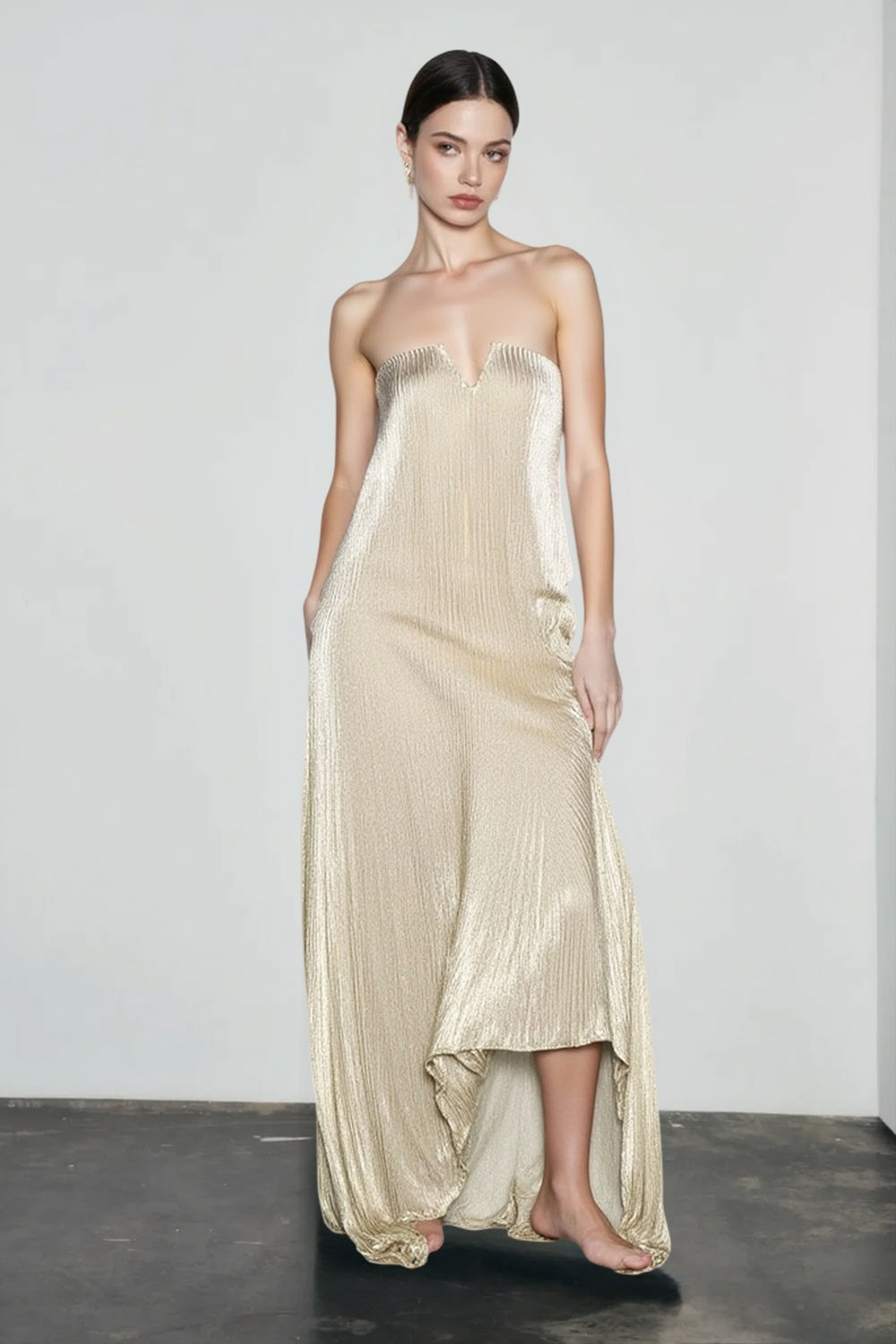 Strapless Sweetheart Pleated A-Line Maxi Gown - View 3