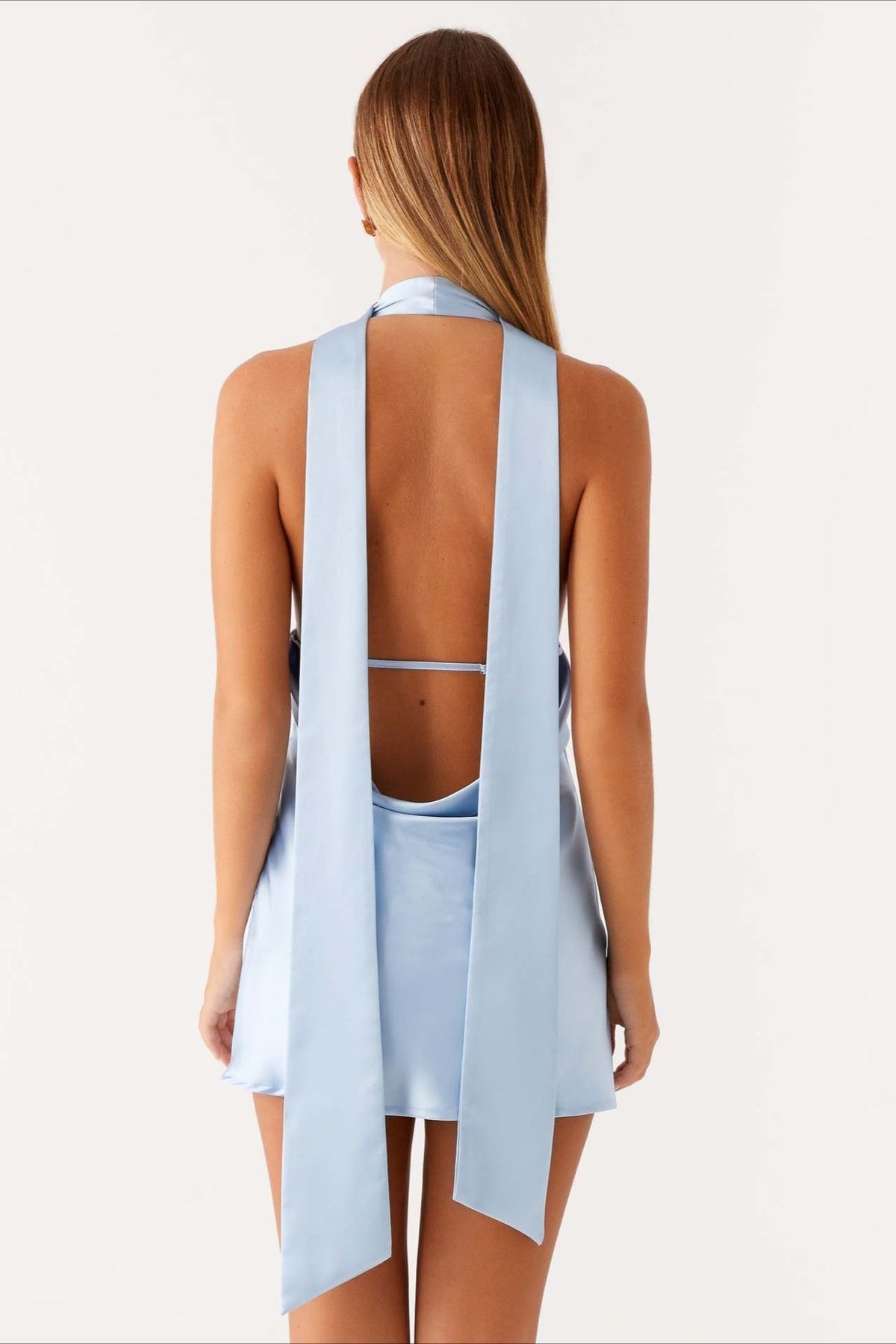 Satin Halter Scarf Neck Deep V-Neck Cut Out Mini Cocktail Dress - View 7