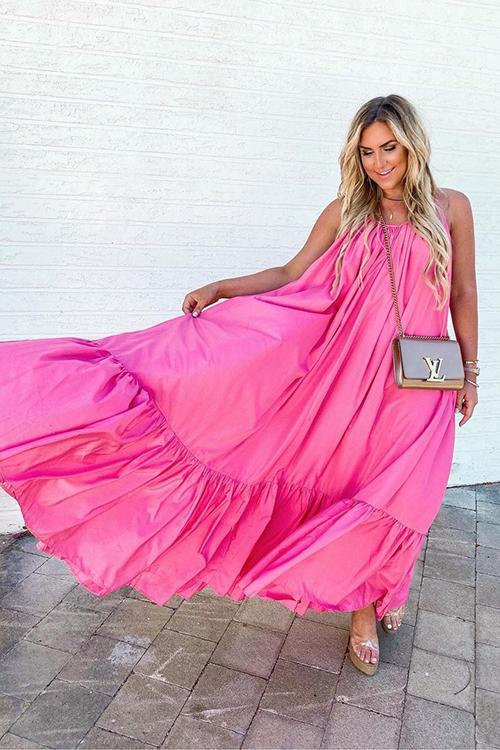 Spaghetti Strap V-Neck Tiered Ruffle Hem Maxi Dress - View 10