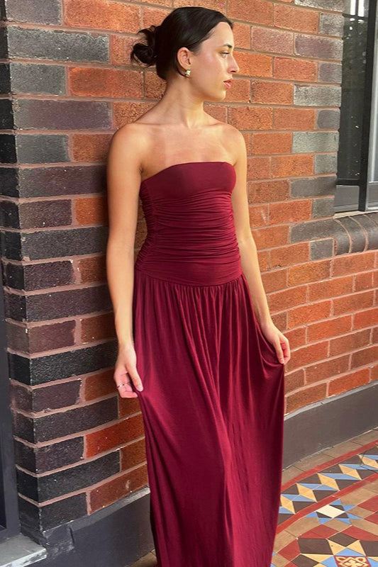 Strapless Ruched Flowy Maxi Formal Dress - View 2