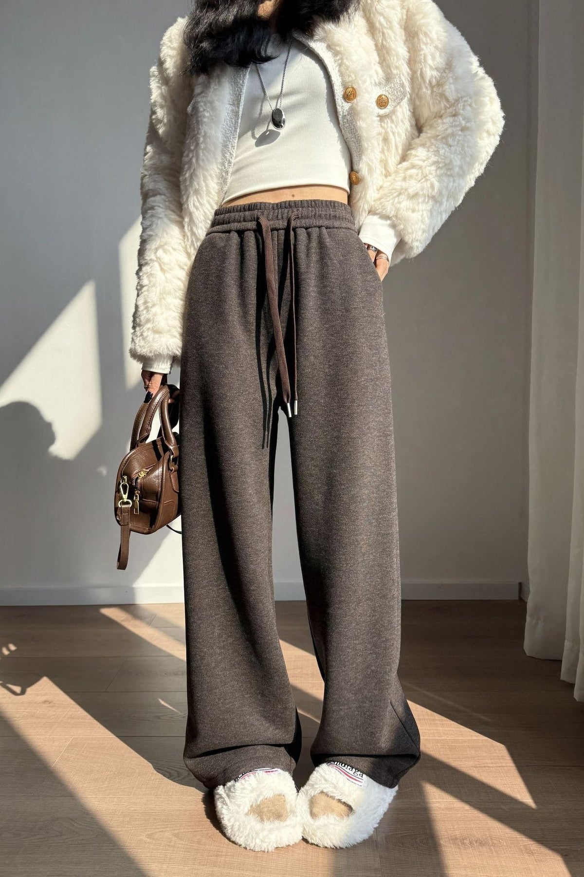 Fleece Lined Wool Blend Knit Pants