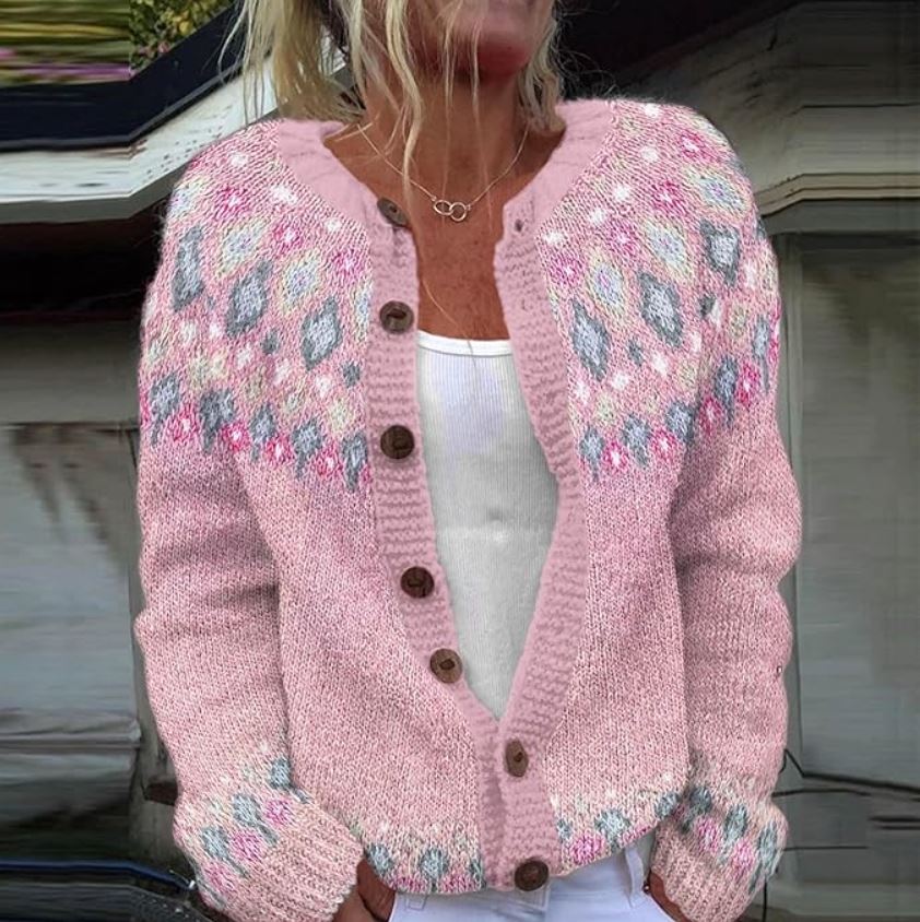 Fair Isle Button Front Knit Cardigan