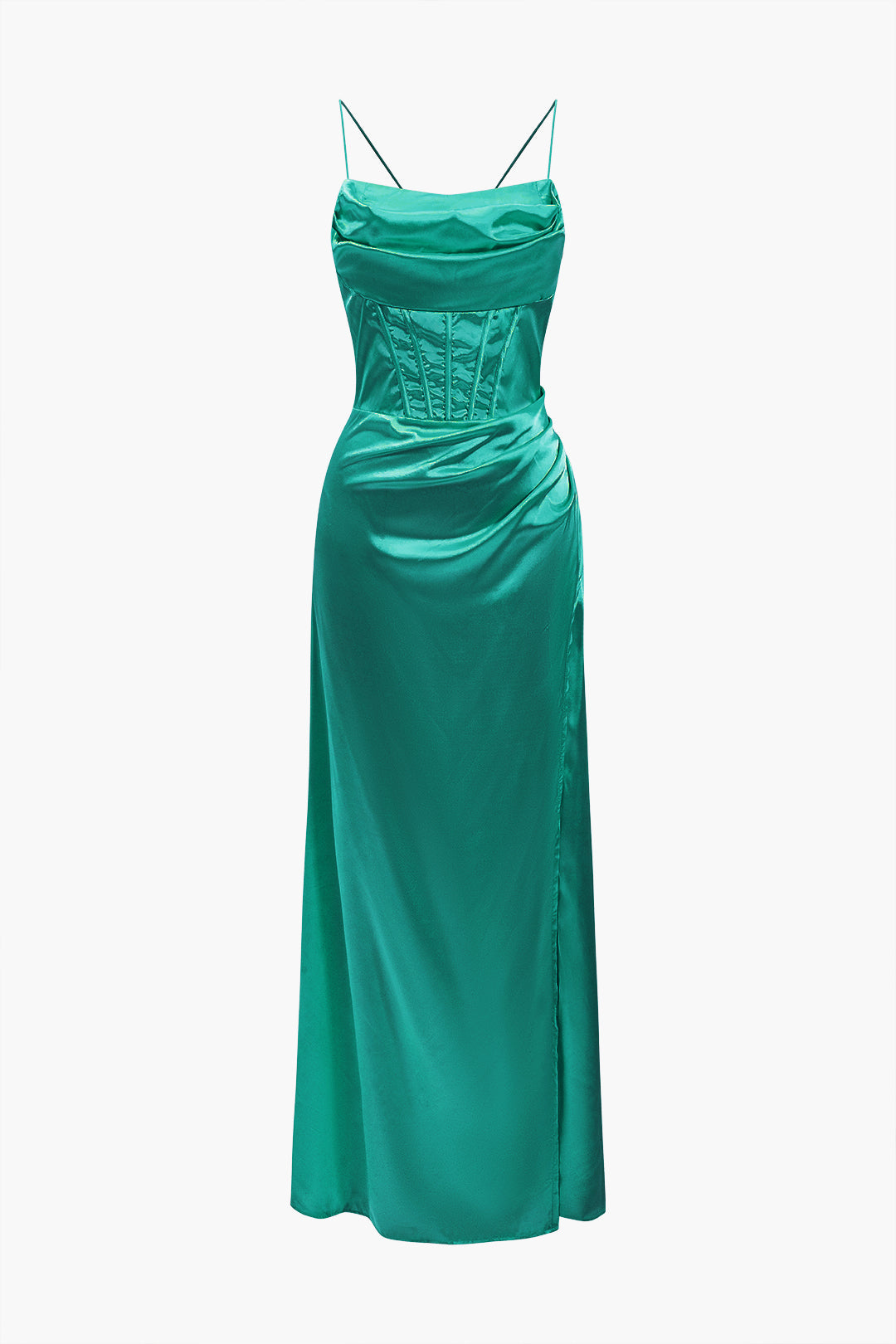 Corset Cowl Neck High Slit Maxi Dress - View 8