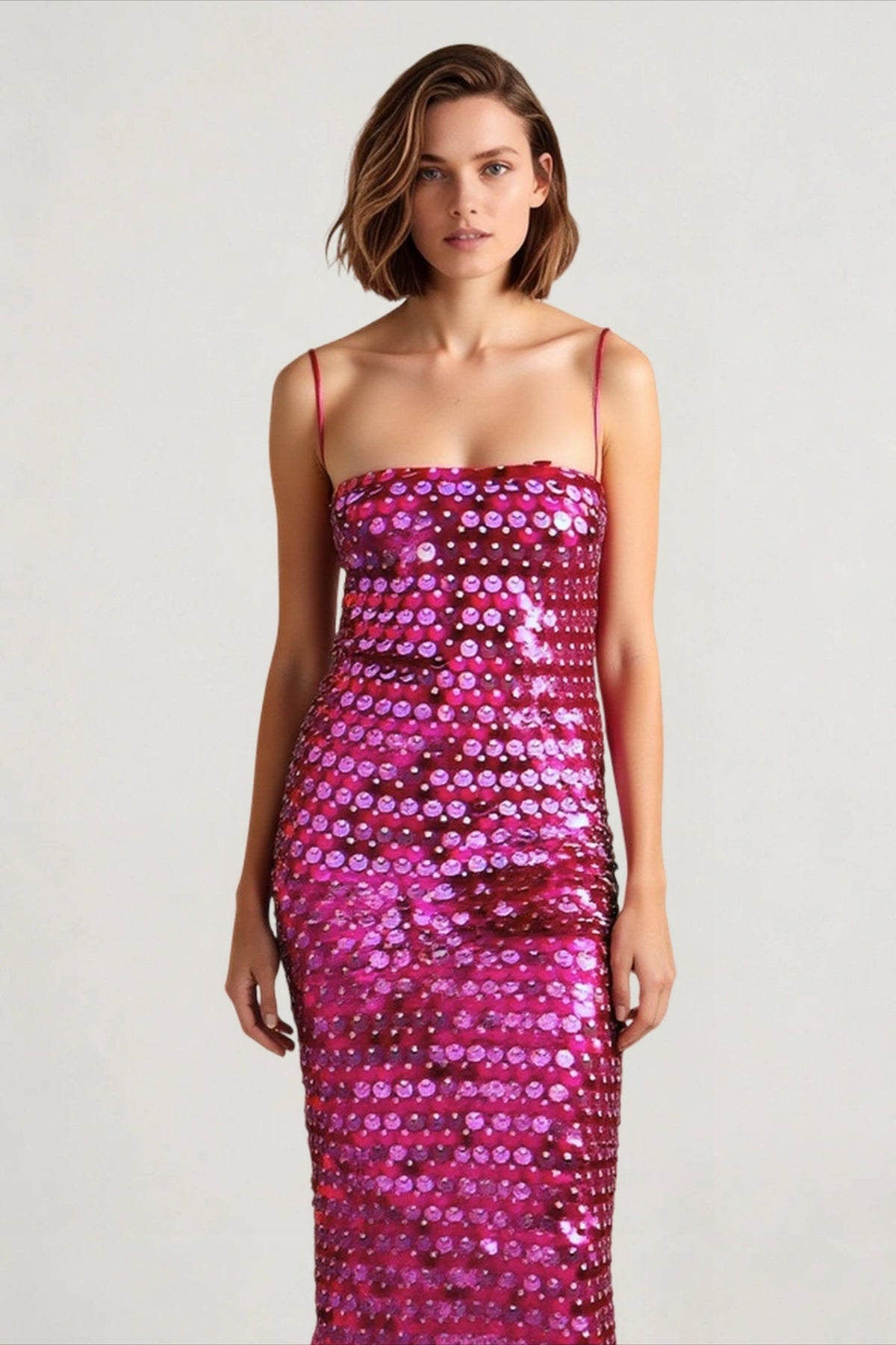 Sequin Striped Spaghetti Strap Square Neck Bodycon Midi Dress - View 10