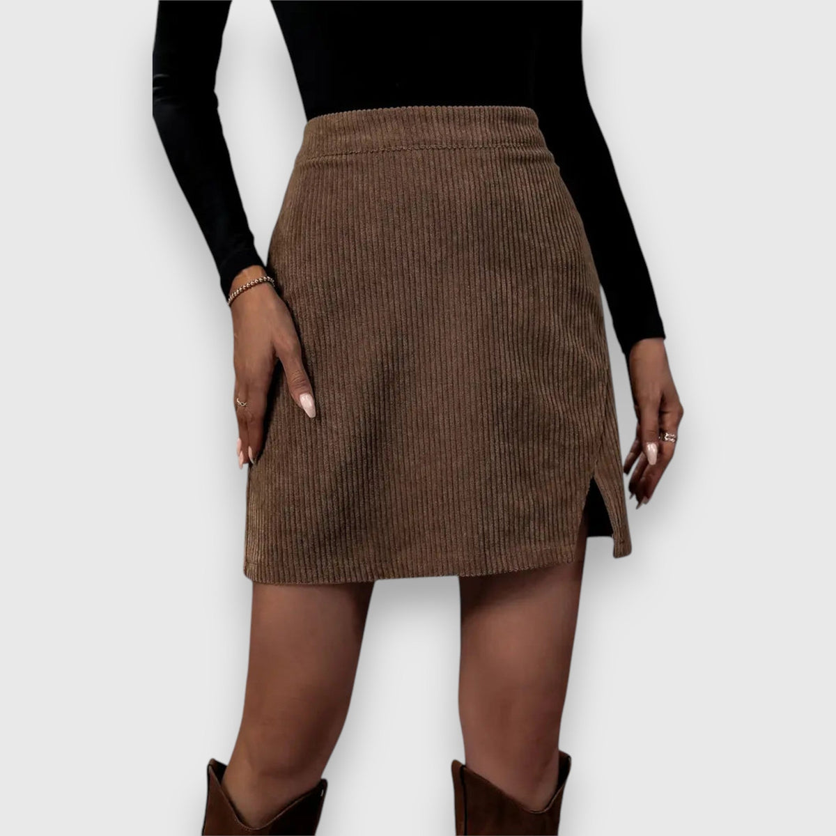High Waist Corduroy Side Slit Mini Skirt 4