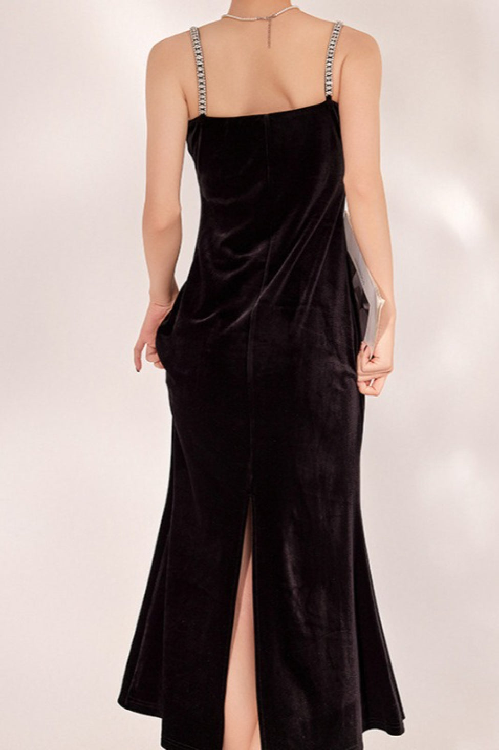 Sexy Velvet Strappy Backless Maxi Dress - View 2