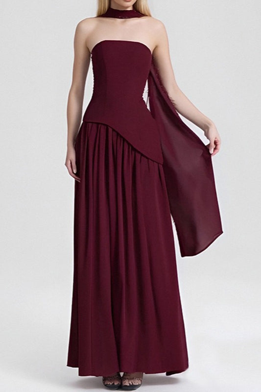 Strapless Asymmetric Wrap High Split Maxi Dress - View 5