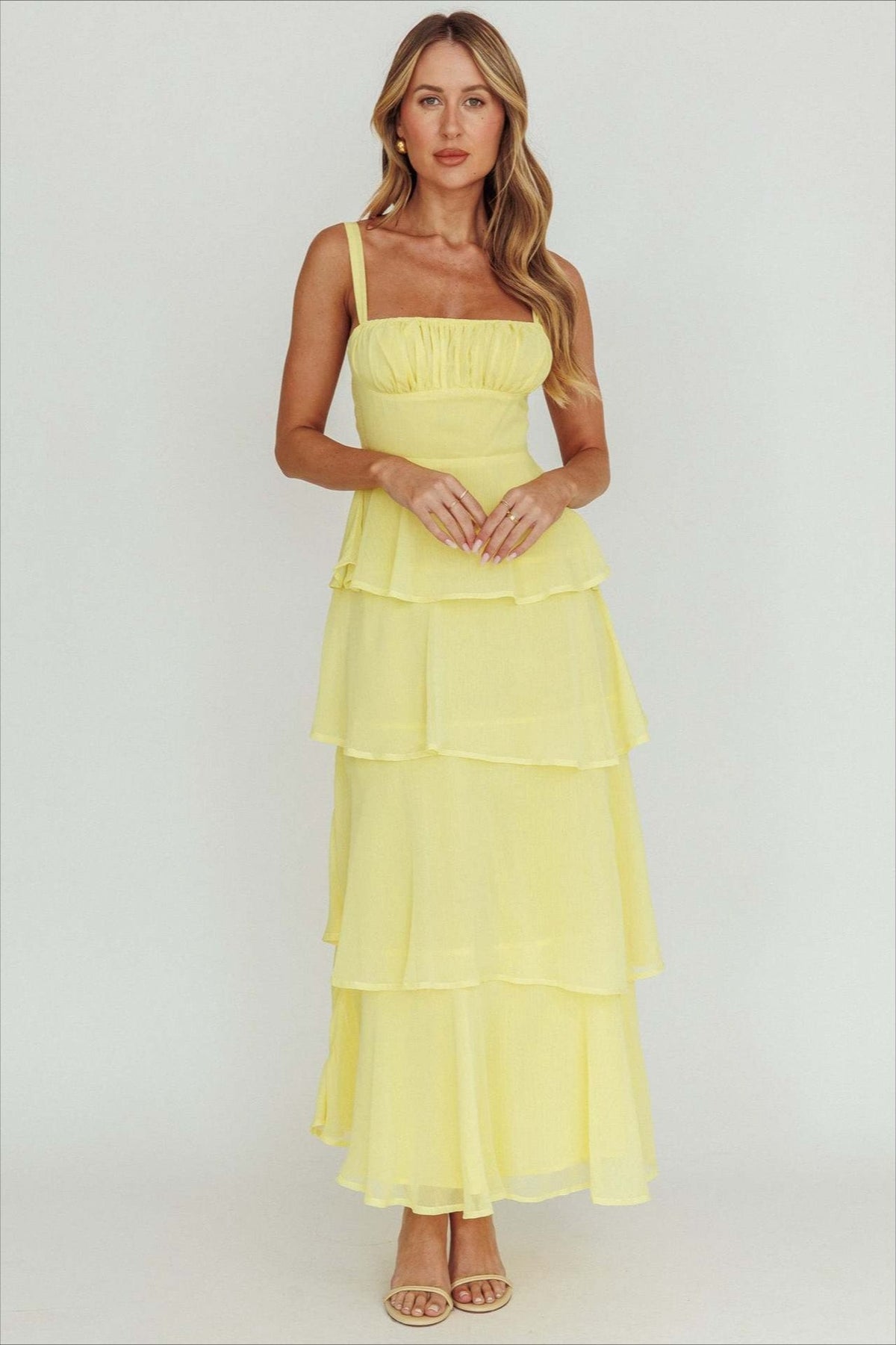 Spaghetti Strap Tiered Ruffle Backless Chiffon Maxi Dress - View 3