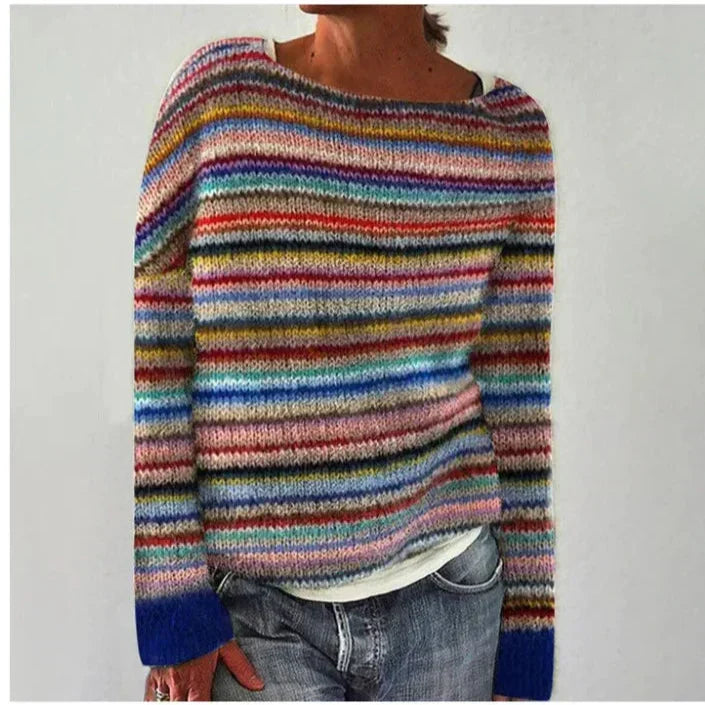 Fair Isle Boat Neck Long Sleeve Knit Sweater 2