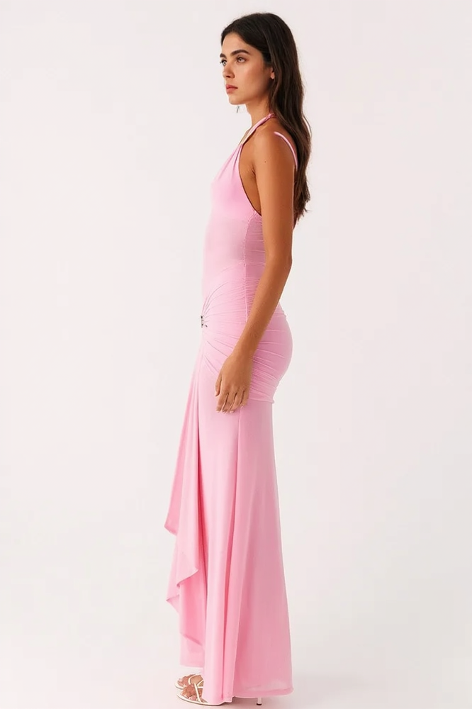 Deep V-Neck Halter Neck Backless Sash Bodycon Maxi Dress - View 5