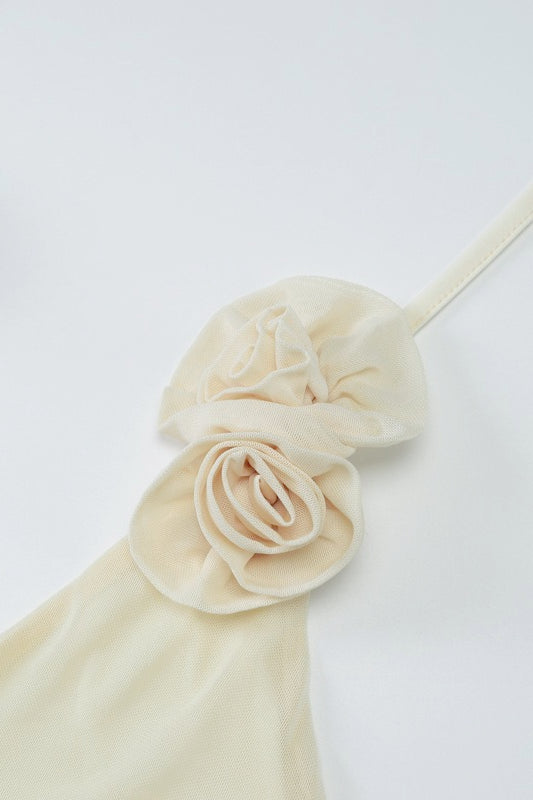 3D Flower Strap V-Neck Ribbed Knit Mermaid Maxi Dress - View 5