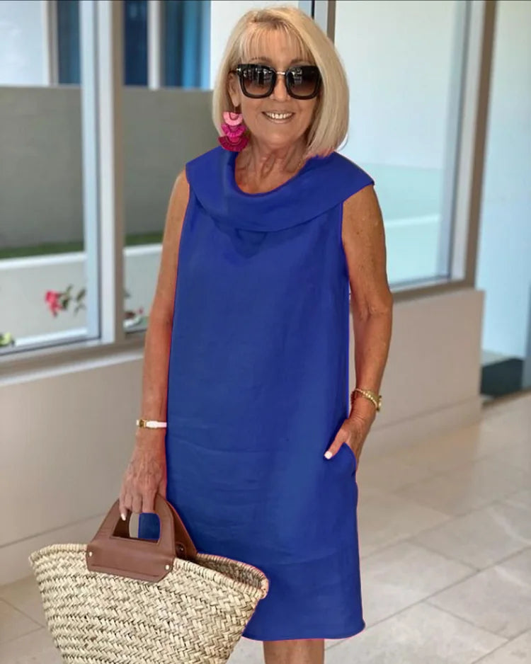 Cowl Neck Sleeveless Linen Look Shift Dress 2