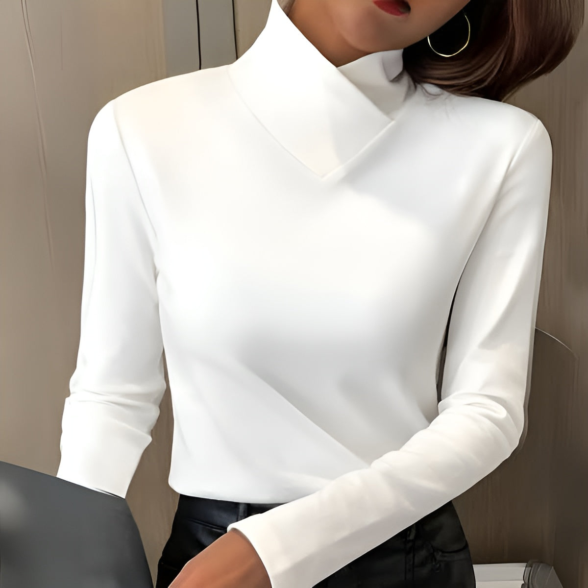 Asymmetric Turtleneck Long Sleeve Slim Top 5