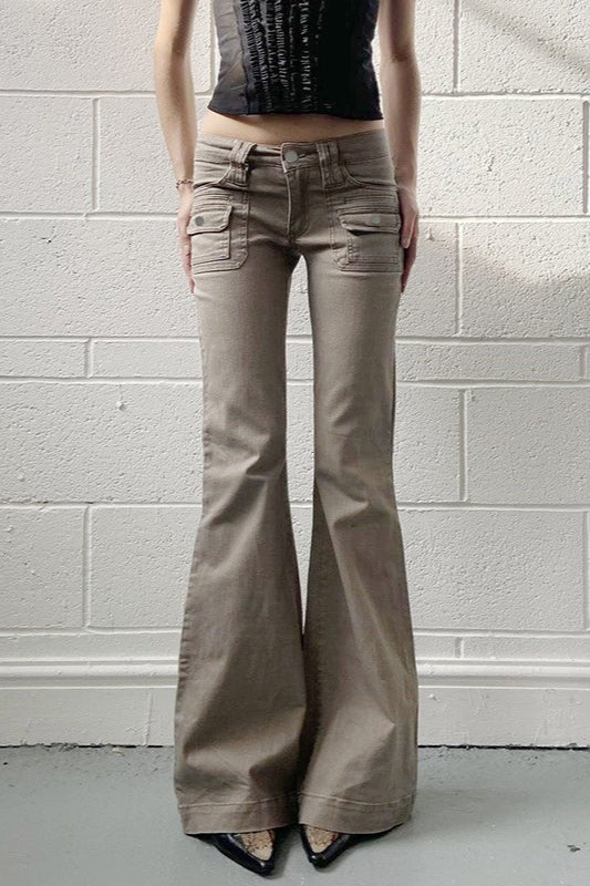 Low Rise Slim Flared Cargo Pocket Pants