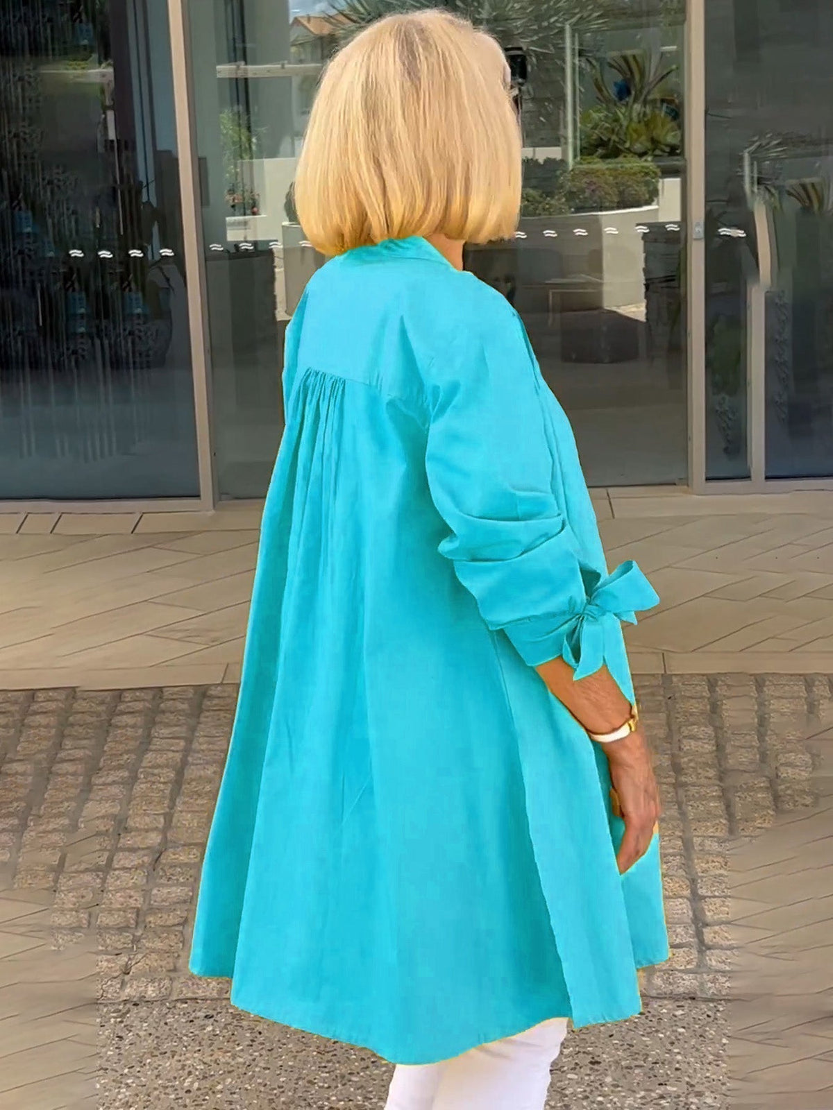 Band Collar Roll Sleeve Button Longline Shirt Jacket 21