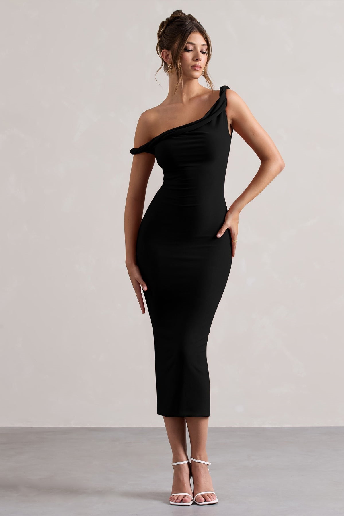 One Shoulder Twist Strap Bodycon Midi Party Dress - View 6