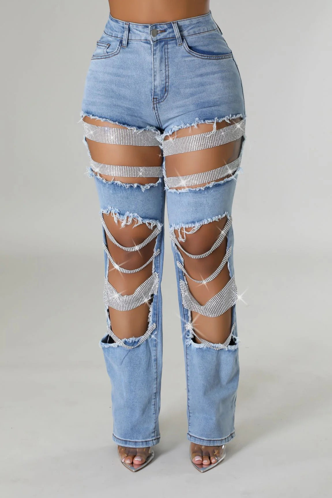 Distressed Straight-Leg Denim Jeans
