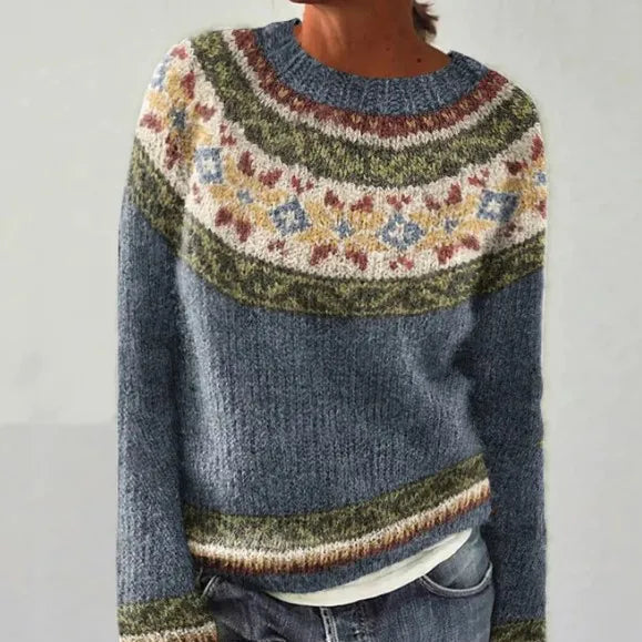 Boat Neck Long Sleeve Fair Isle Knit Sweater 5