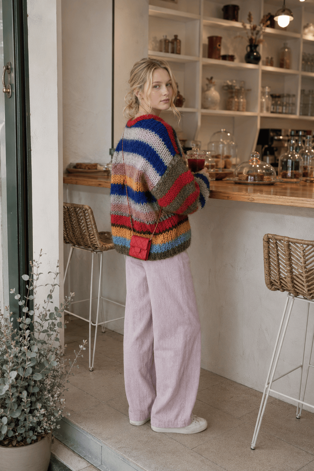 Contrasting Crewneck Hollow Out Knitted Pullover Long