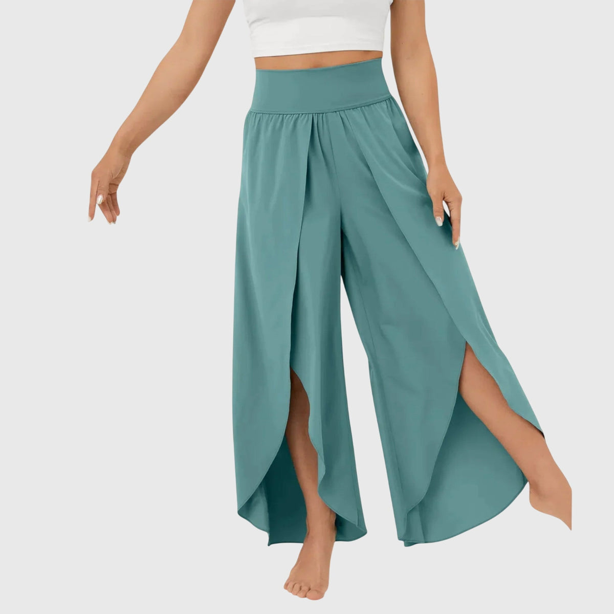 High Waist Split Front Layered Wide Leg Palazzo Pants 2